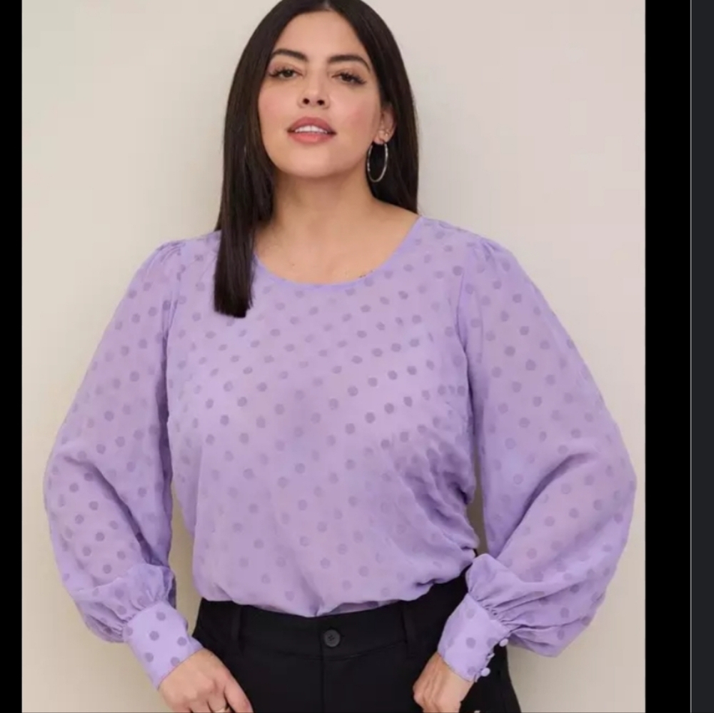 Torrid Purple Polka Dot Sheer Blouse